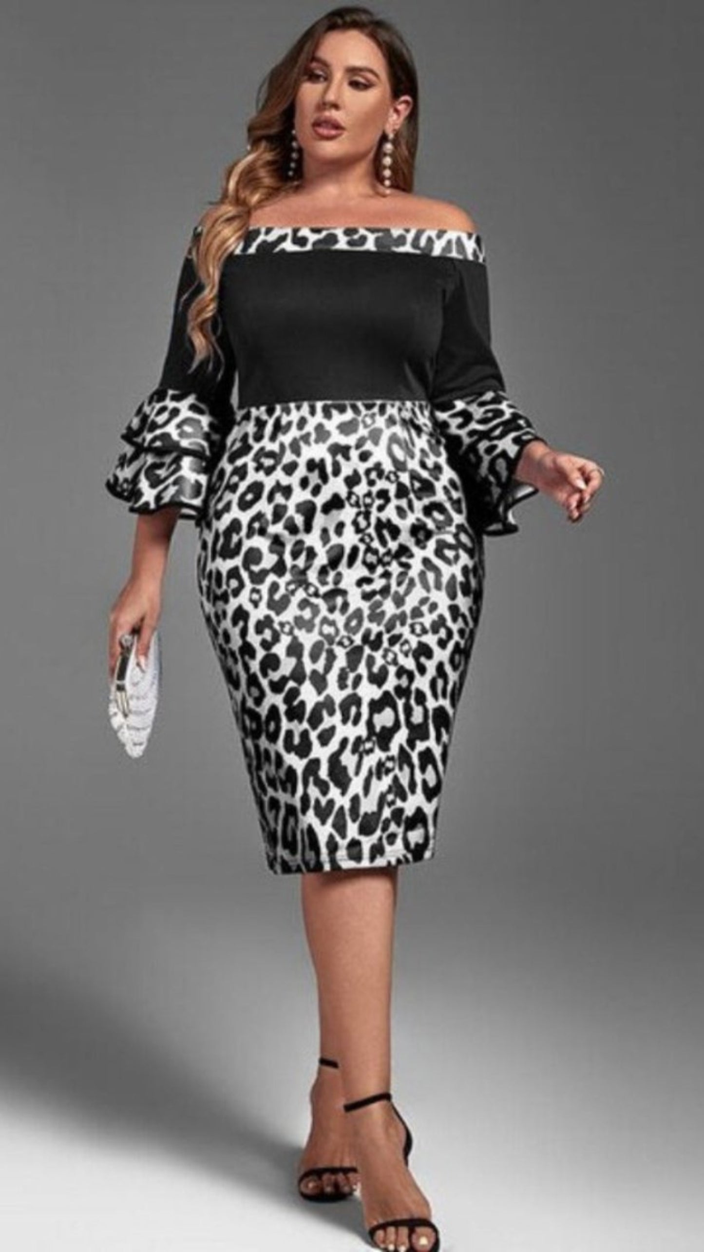 Plus Size Elegant Leopard Printed Dress - Deb Shops