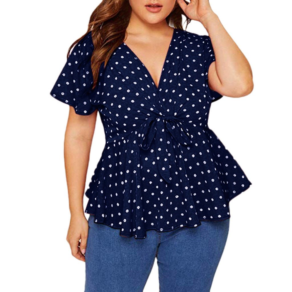 Plus Size Polka Dot V Neck Short Top - Deb Shops