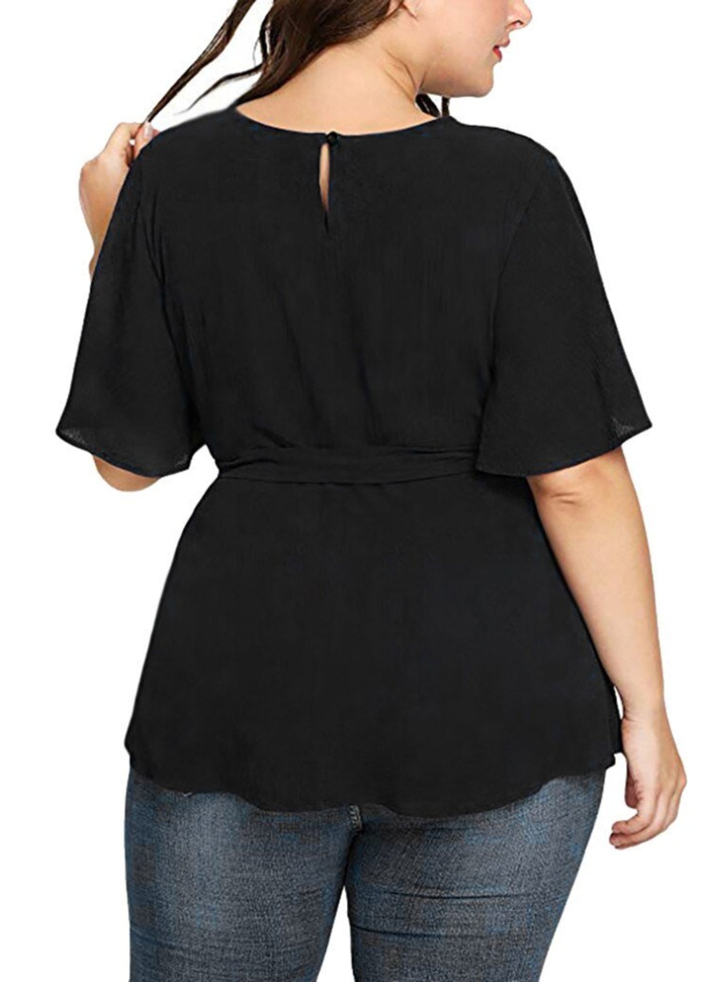 Plus Size Sleeve Shirt Belted Top - Deb Shops