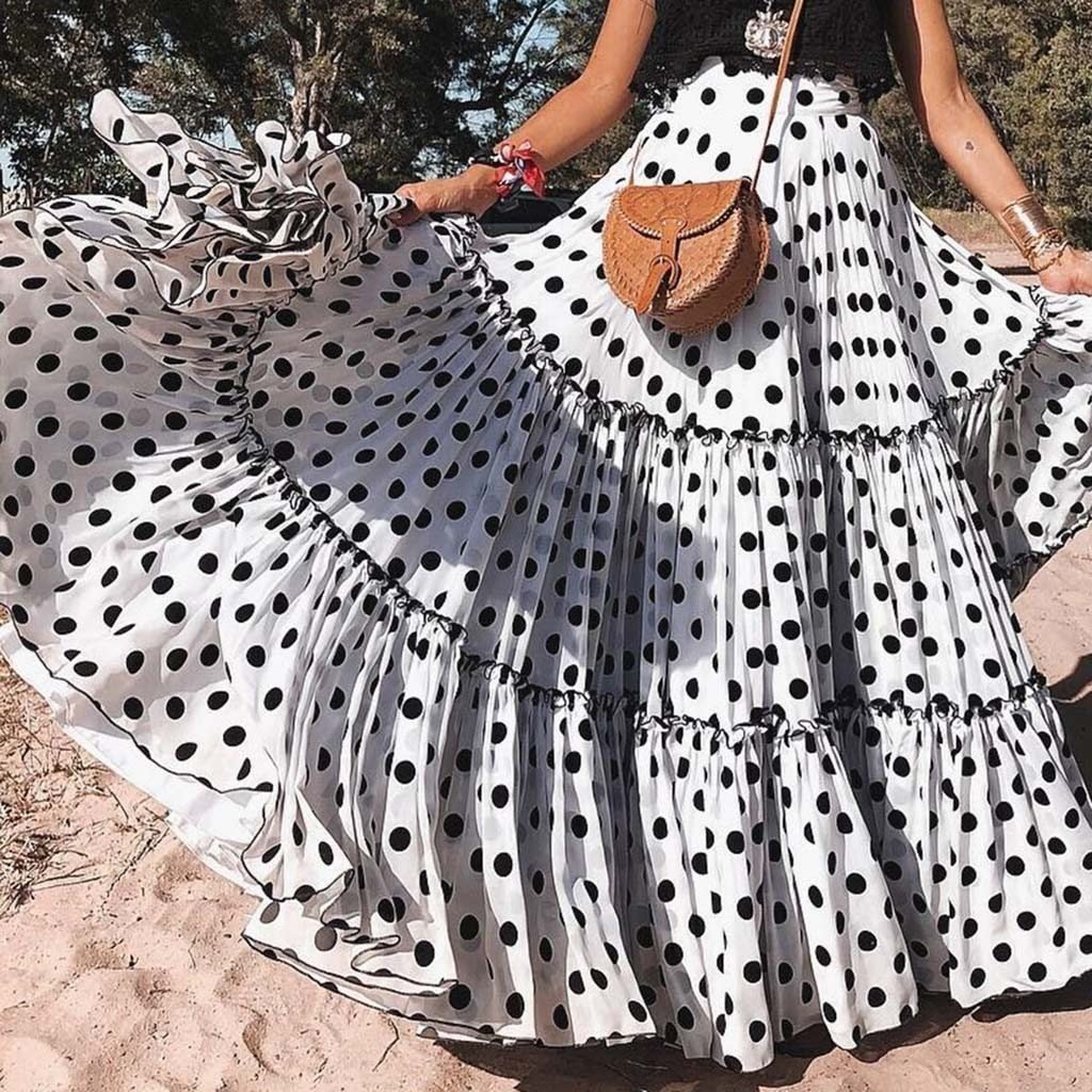 Polka Dot Maxi Layered High Waist Pleated Skirt - Deb Shops
