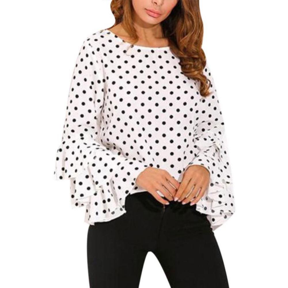 Polka Dot O Neck Long Sleeve Blouse - Deb Shops