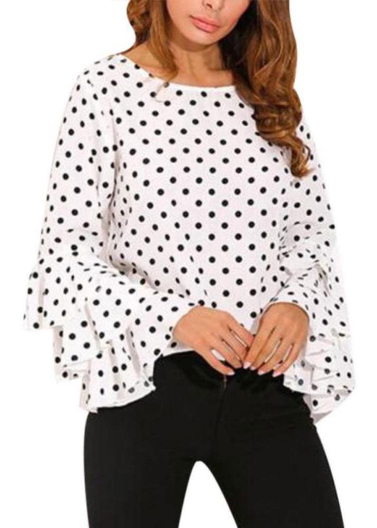 Polka Dot O Neck Long Sleeve Blouse - Deb Shops