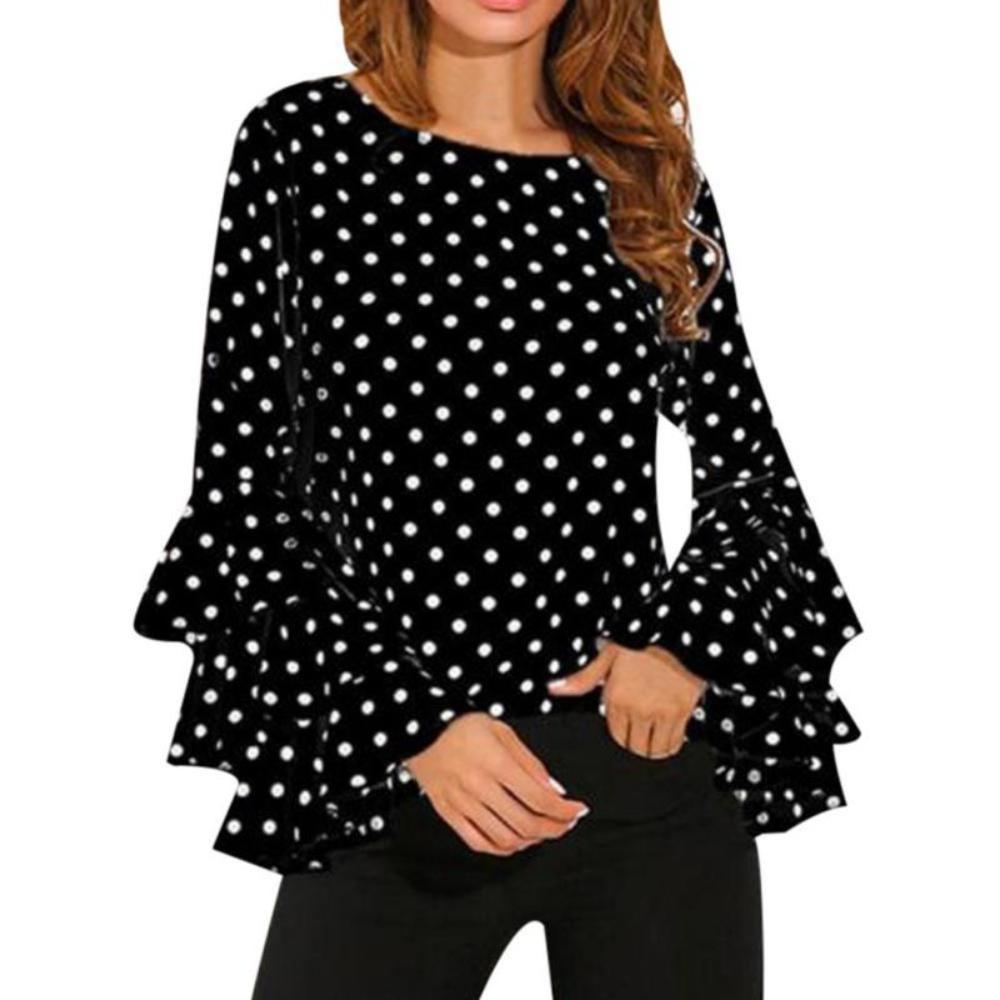 Polka Dot O Neck Long Sleeve Blouse - Deb Shops