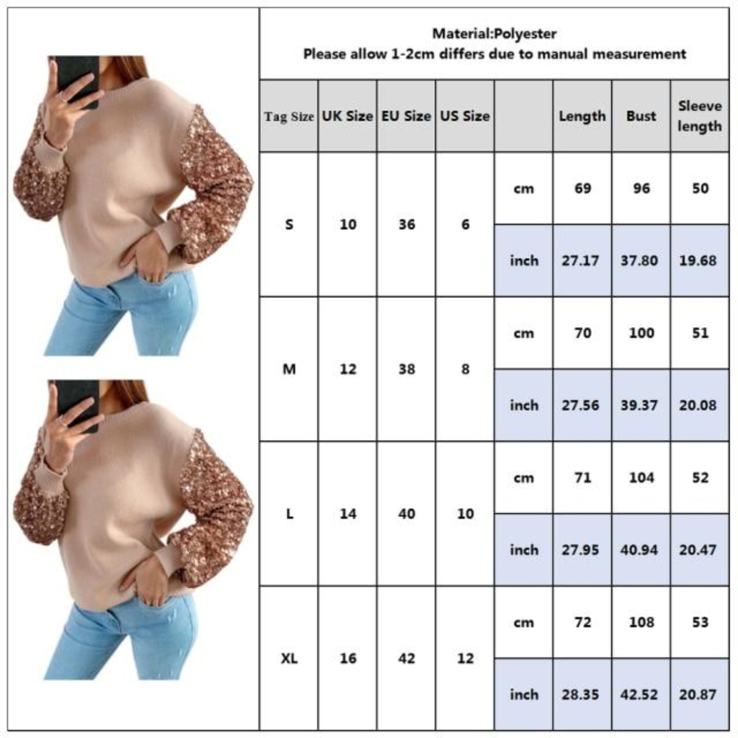 Sequins Turtleneck Long Puff Sleeve Blouse - Deb Shops