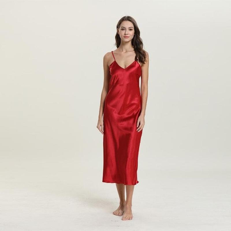 Sexy Long Satin Rayon Sleepwear Solid Women Nightdress Nightwear - Deb Shops