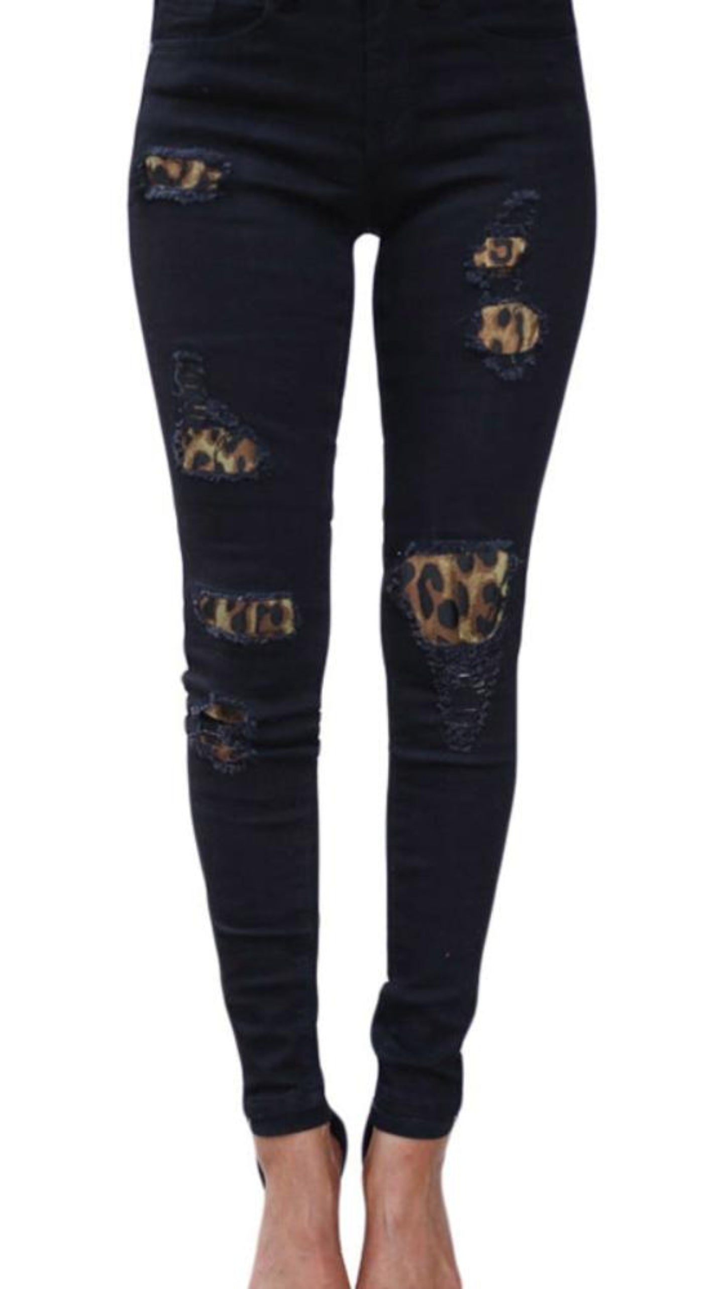 Skinny Patchwork Irregular Ribbed Holes Pencil Stretch Slim Jeans - Deb Shops