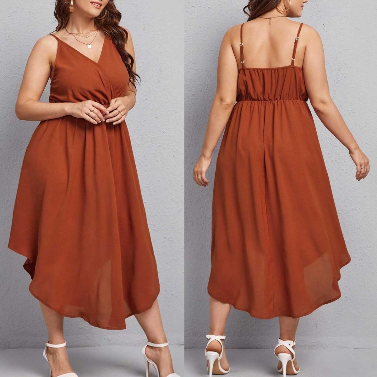 V-neckline Comfortable Spaghetti Straps Sleeveless Dress - Deb Shops
