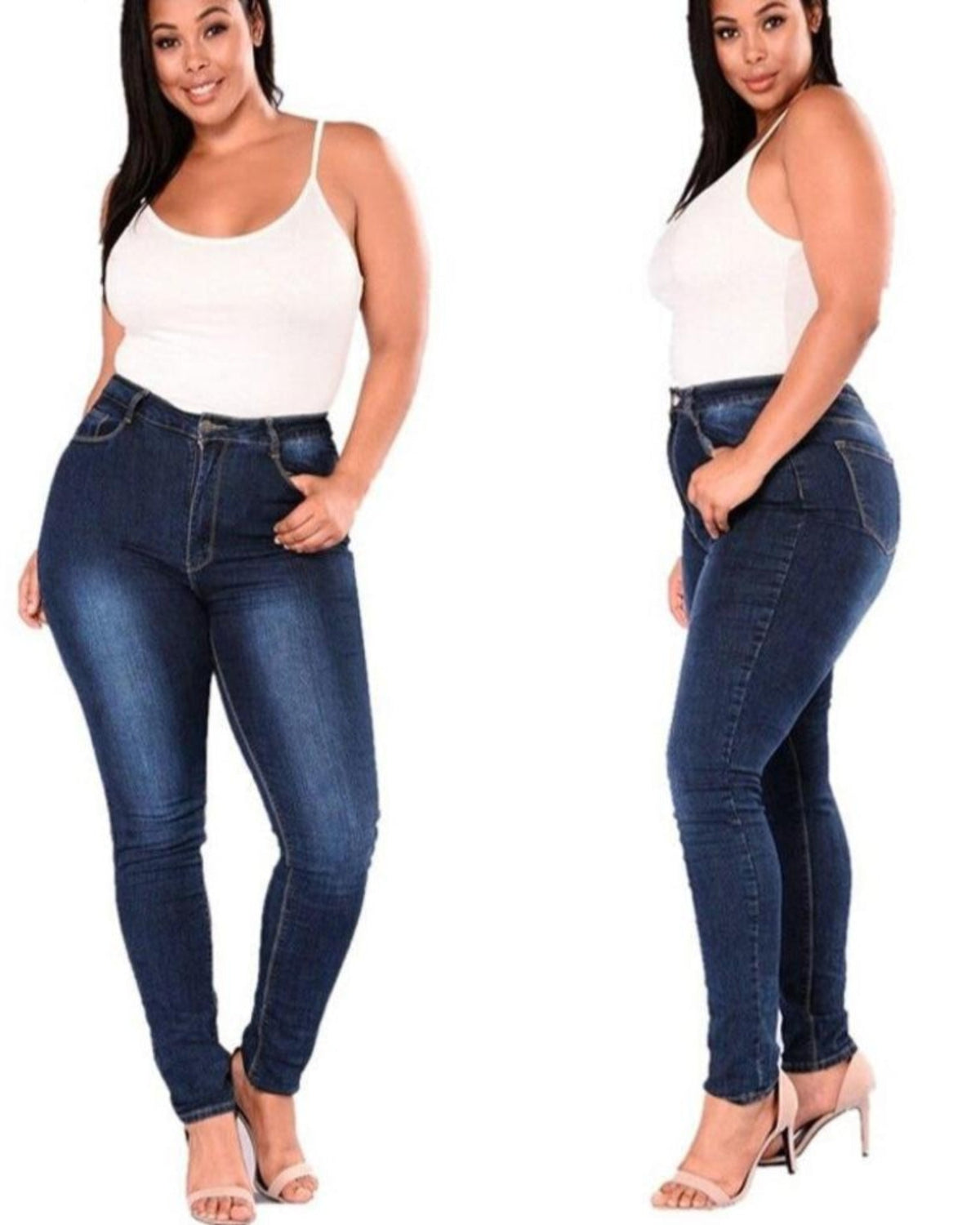 Stretch Slim Denim Skinny High Waist Pencil Zipper Jeans - Deb Shops