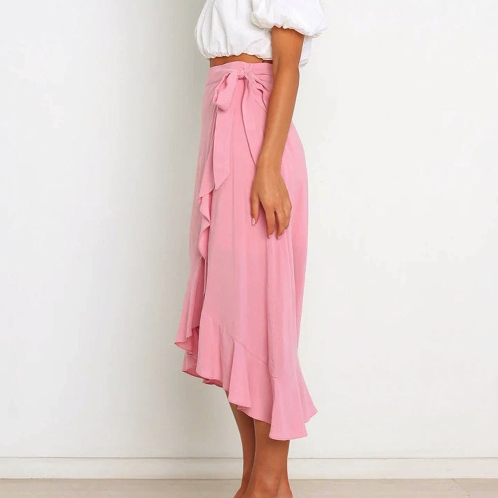 Summer Wrap Skirt High Waist Split Solid Ruffles - Deb Shops