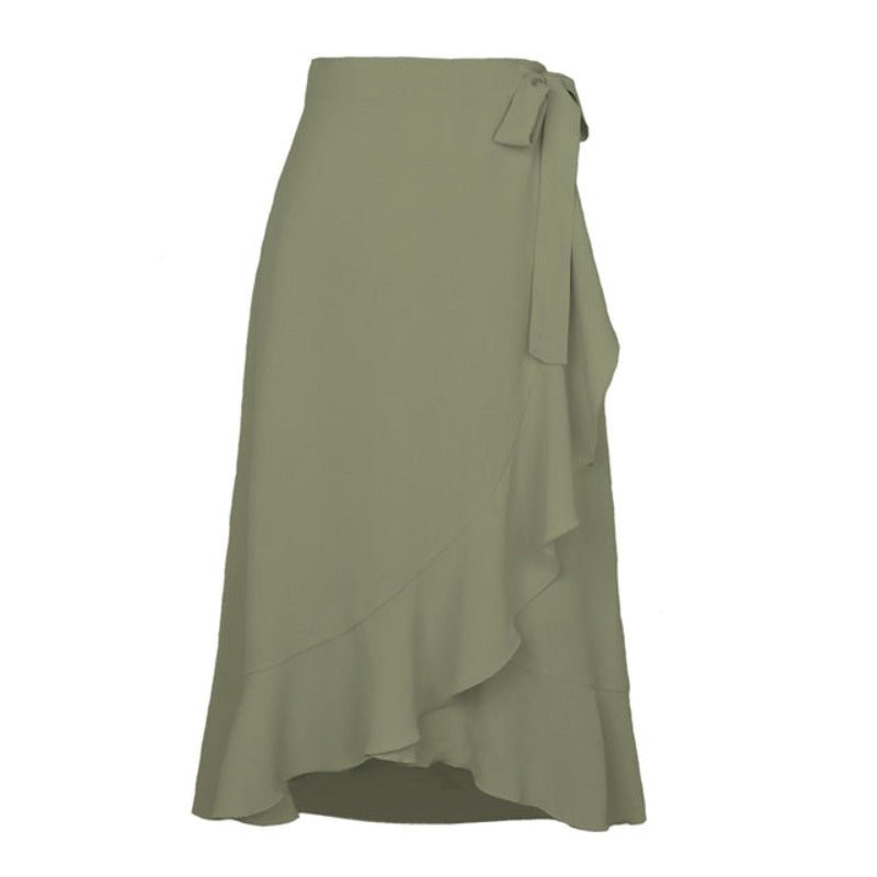 Summer Wrap Skirt High Waist Split Solid Ruffles - Deb Shops