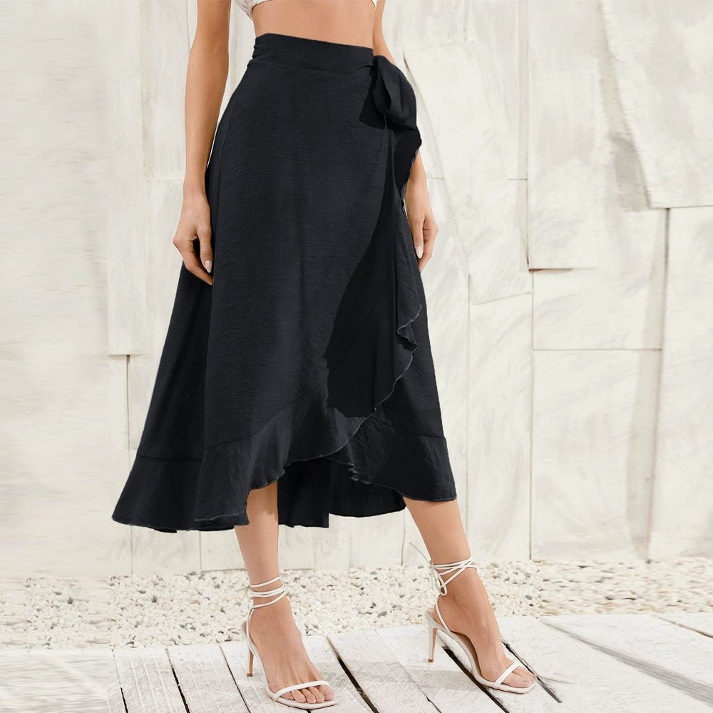 Summer Wrap Skirt High Waist Split Solid Ruffles - Deb Shops