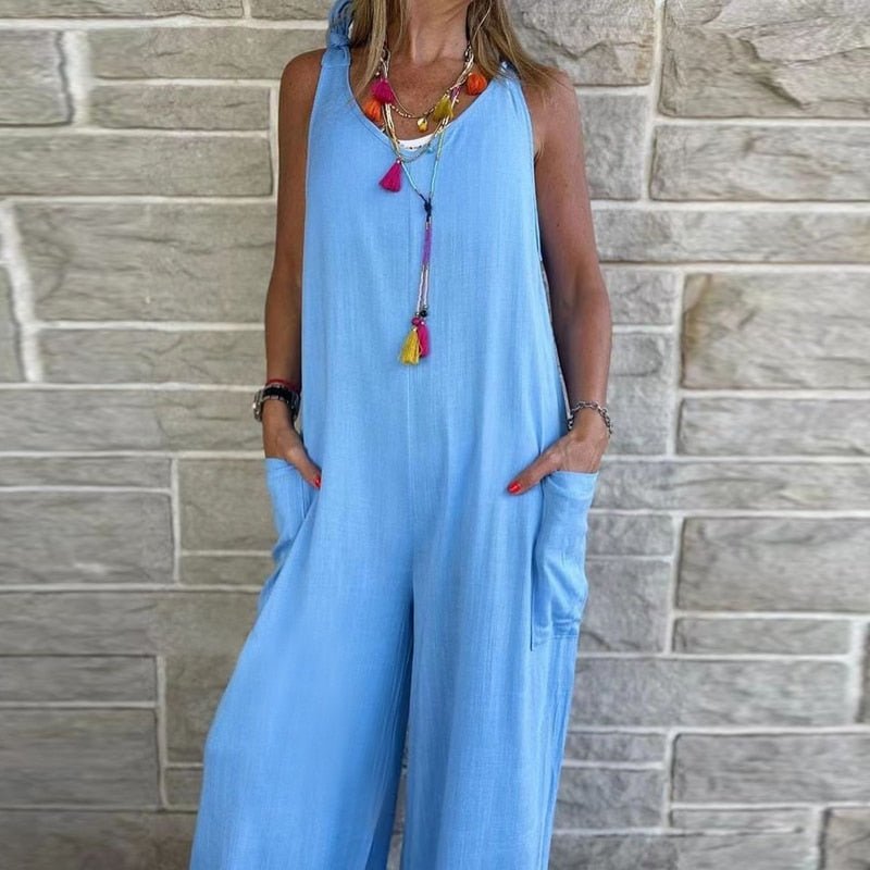 V Neck Sleeveless Commute Lady Jumpsuit - Deb Shops