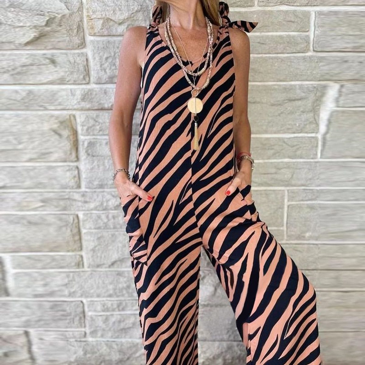 V Neck Sleeveless Commute Lady Jumpsuit - Deb Shops