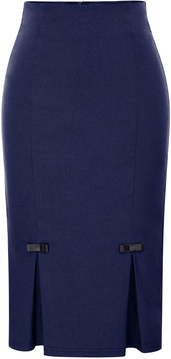 Women Midi High Waist Stretchy Pencil Skirt with Bow - Knot - Deb Shops