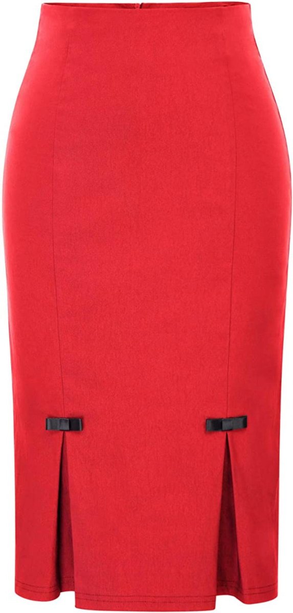 Women Midi High Waist Stretchy Pencil Skirt with Bow - Knot - Deb Shops
