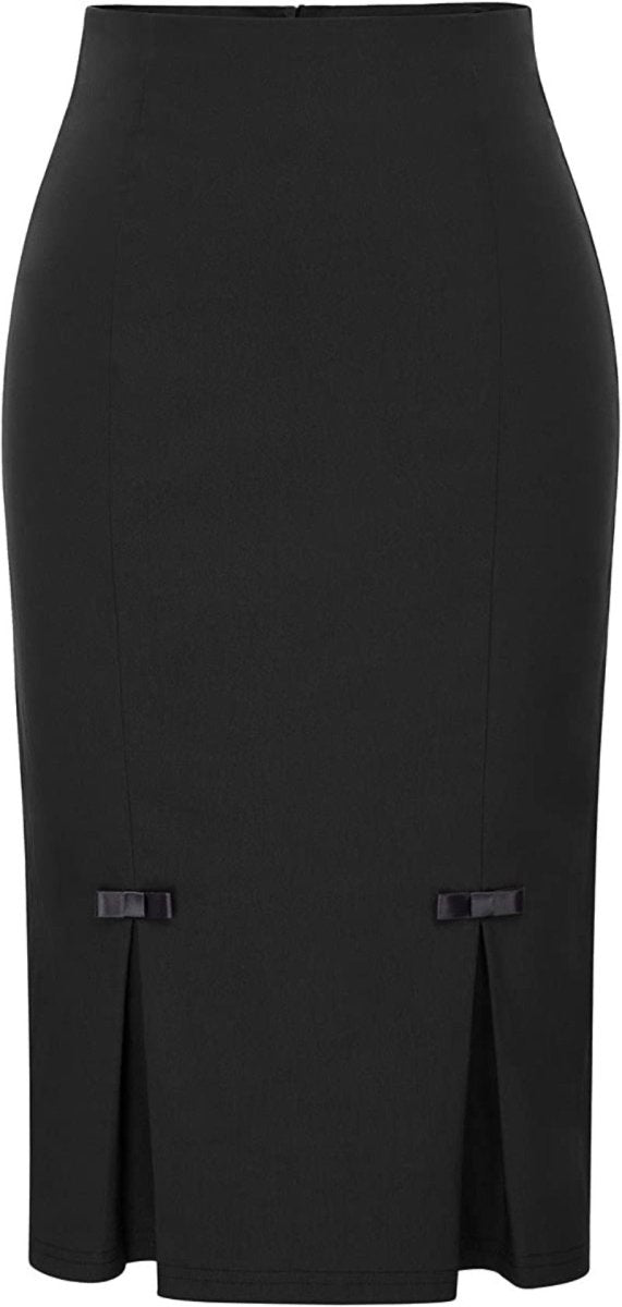 Women Midi High Waist Stretchy Pencil Skirt with Bow - Knot - Deb Shops