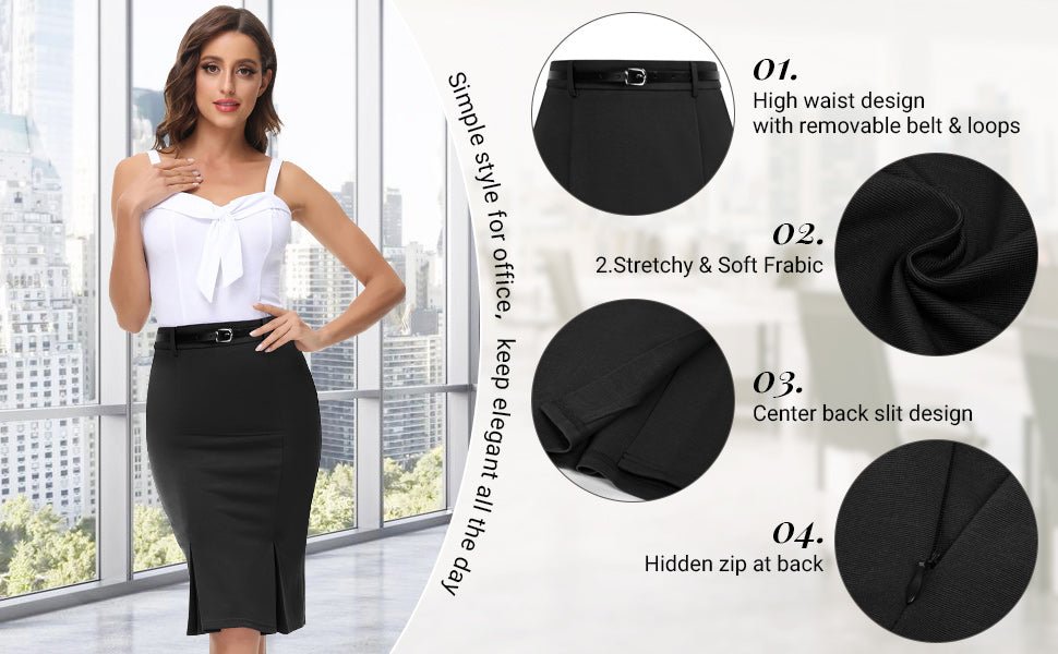 Women Midi High Waist Stretchy Pencil Skirt with Bow - Knot - Deb Shops