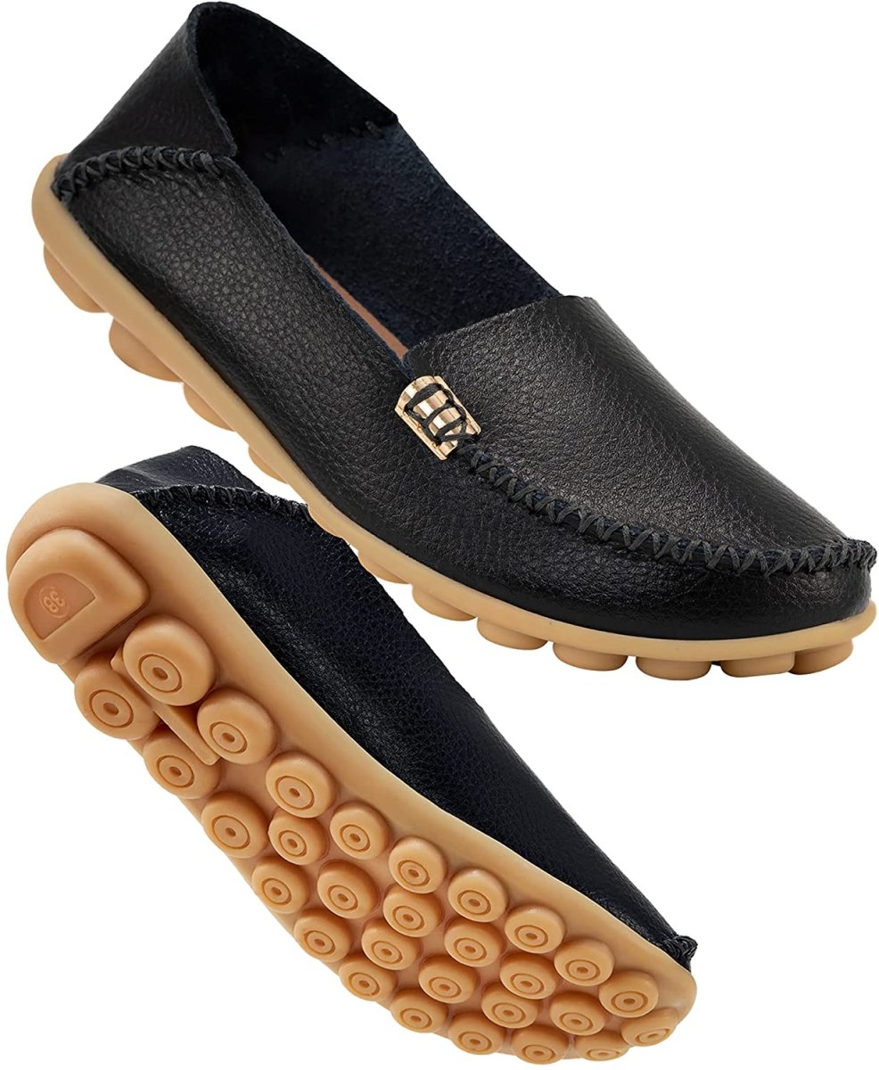 Women's Comfortable Leather Loafers Round Toe Moccasins Soft Walking Slip On Shoes - Deb Shops