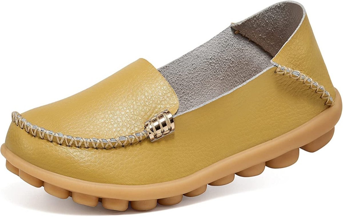 Women's Comfortable Leather Loafers Round Toe Moccasins Soft Walking Slip On Shoes - Deb Shops