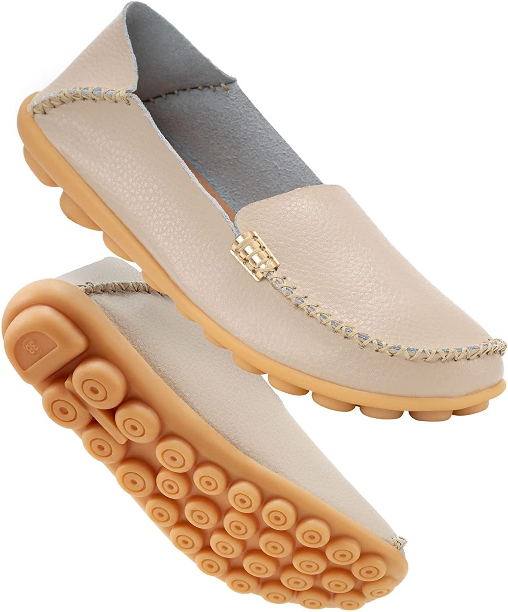 Women's Comfortable Leather Loafers Round Toe Moccasins Soft Walking Slip On Shoes - Deb Shops