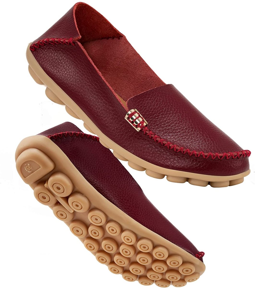 Women's Comfortable Leather Loafers Round Toe Moccasins Soft Walking Slip On Shoes - Deb Shops