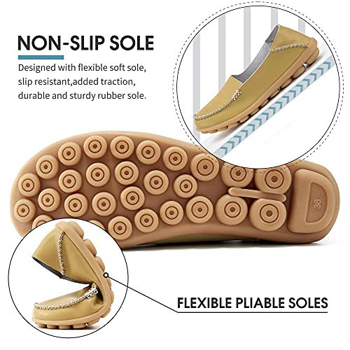 Women's Comfortable Leather Loafers Round Toe Moccasins Soft Walking Slip On Shoes - Deb Shops