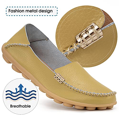 Women's Comfortable Leather Loafers Round Toe Moccasins Soft Walking Slip On Shoes - Deb Shops