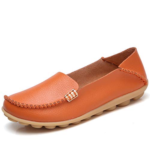 Women's Comfortable Leather Loafers Round Toe Moccasins Soft Walking Slip On Shoes - Deb Shops