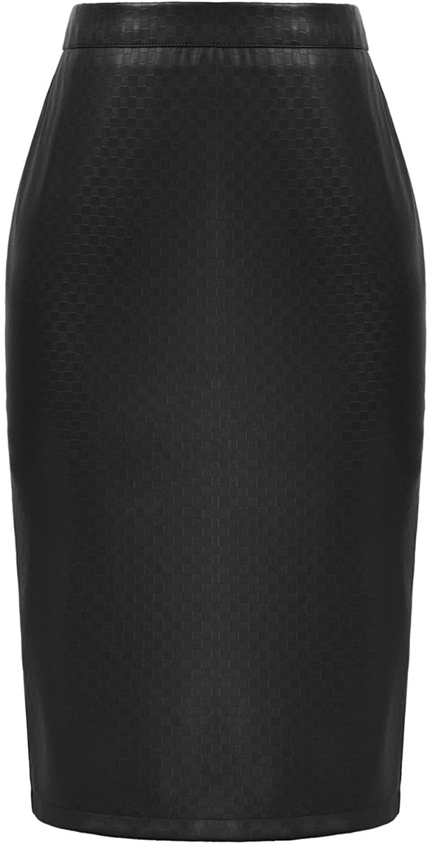 Women's Faux Leather Pencil Elegant High Waist Bodycon Split Skirt - Deb Shops