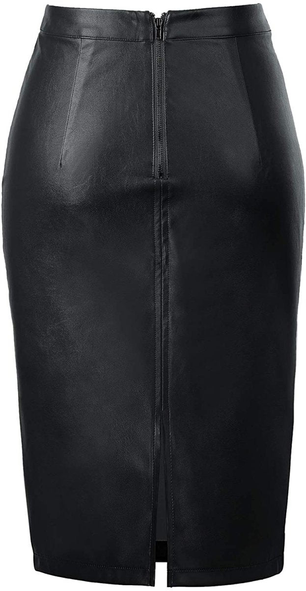 Women's Faux Leather Pencil Elegant High Waist Bodycon Split Skirt - Deb Shops