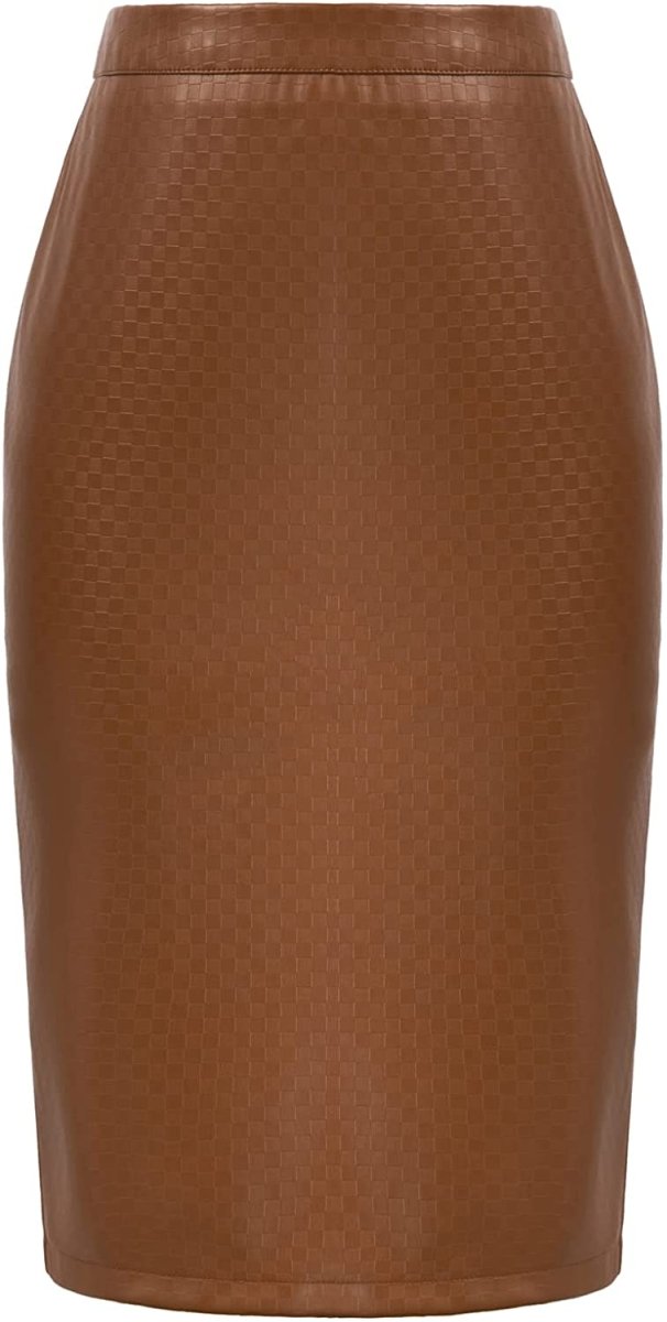 Women's Faux Leather Pencil Elegant High Waist Bodycon Split Skirt - Deb Shops