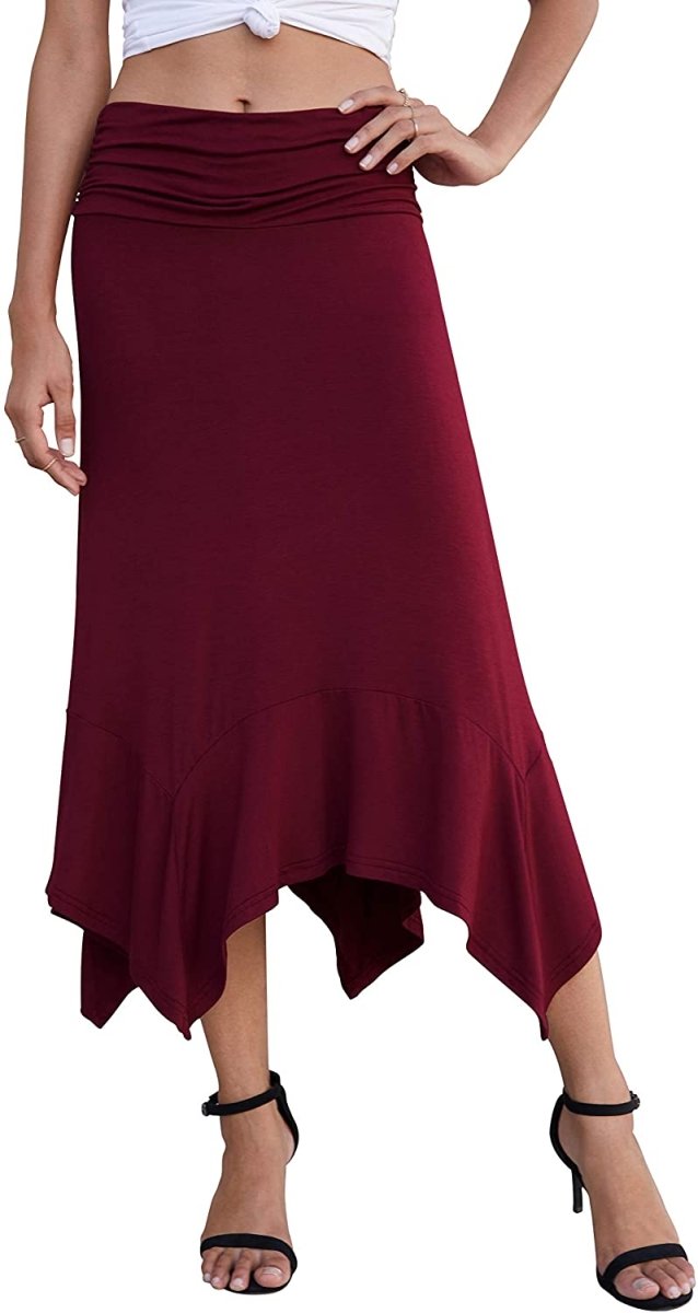 Women's Summer Soft Fit Flowy Handkerchief Hemline Midi Skirt - Deb Shops