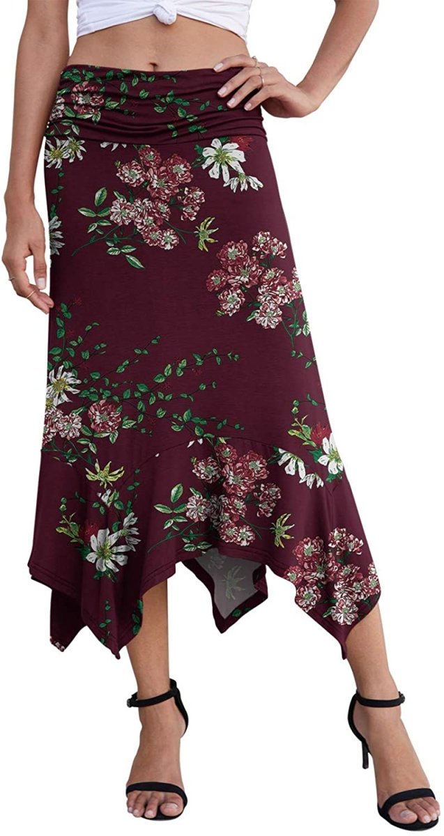 Women's Summer Soft Fit Flowy Handkerchief Hemline Midi Skirt - Deb Shops
