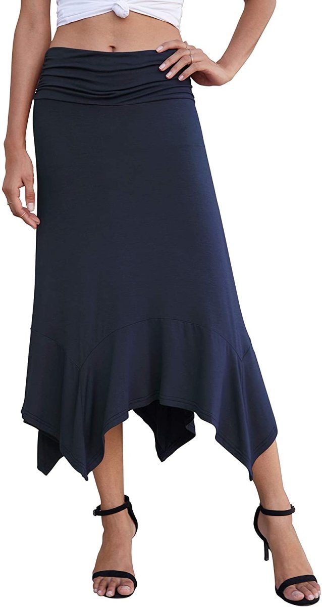 Women's Summer Soft Fit Flowy Handkerchief Hemline Midi Skirt - Deb Shops
