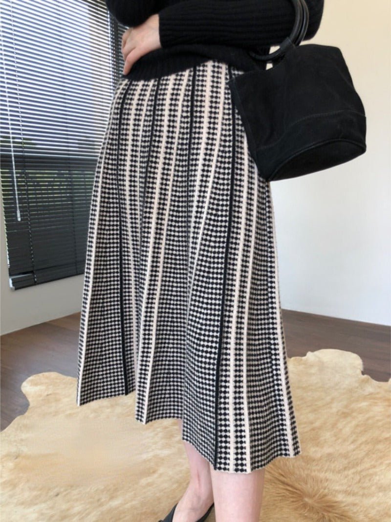 Wool Striped Plaid High Waist Skirt - Deb Shops