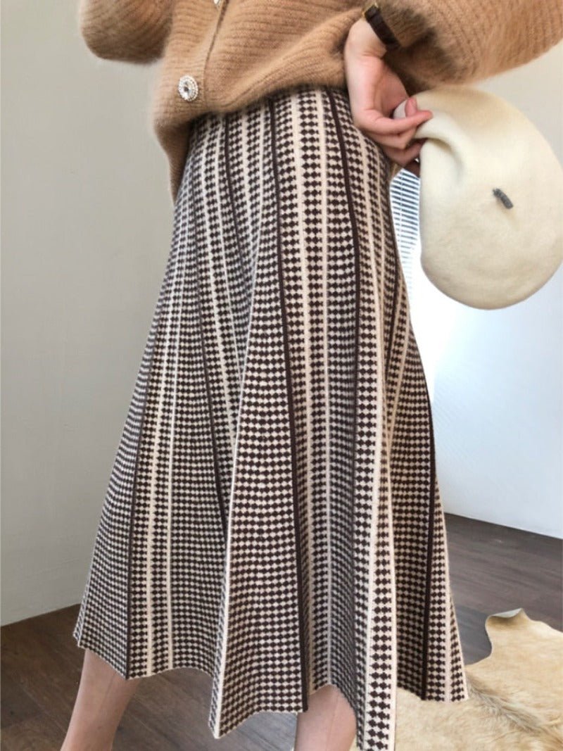 Wool Striped Plaid High Waist Skirt - Deb Shops