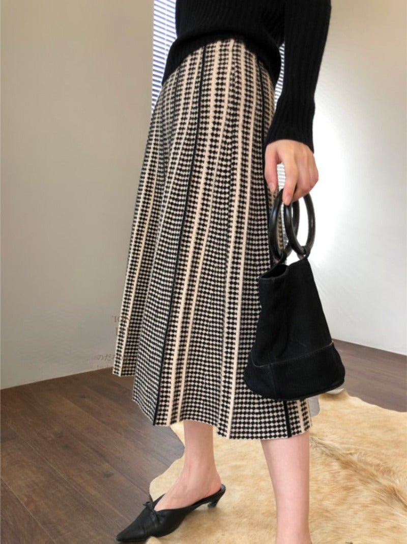 Wool Striped Plaid High Waist Skirt - Deb Shops