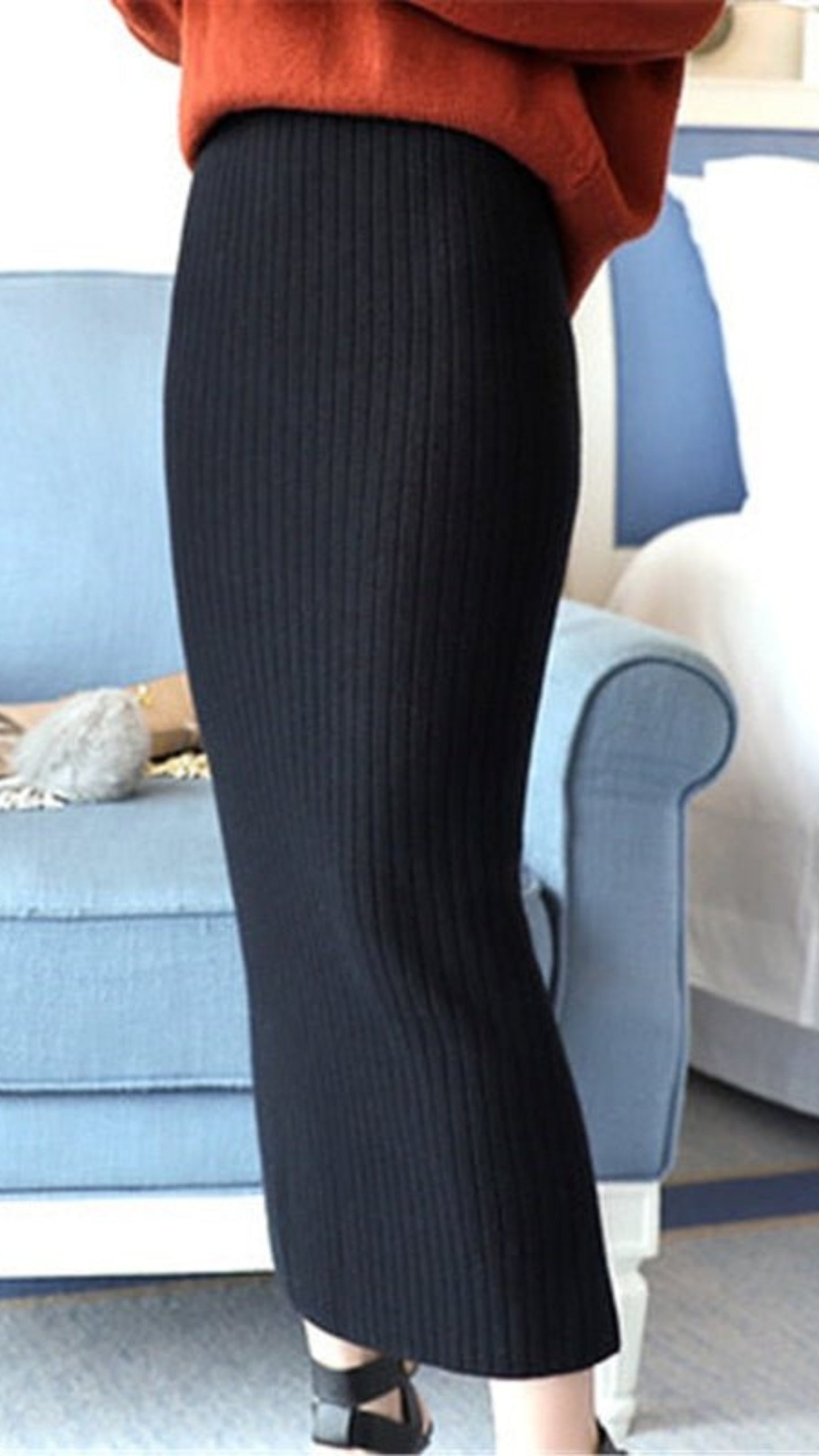 Woolen Long Midi Step Pencil Skirt - Deb Shops