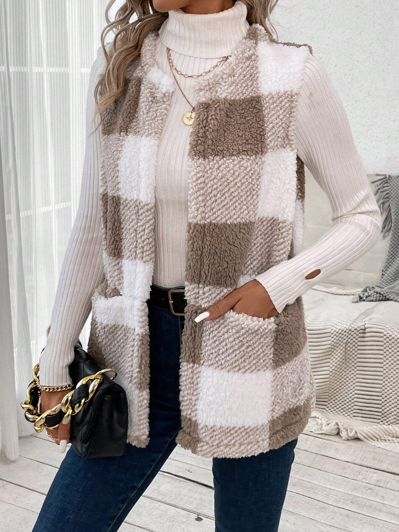 Open Front Teddy Vest Coat - Deb Shops