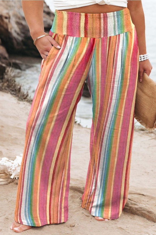 Striped Wide Leg Pants - Deb Shops