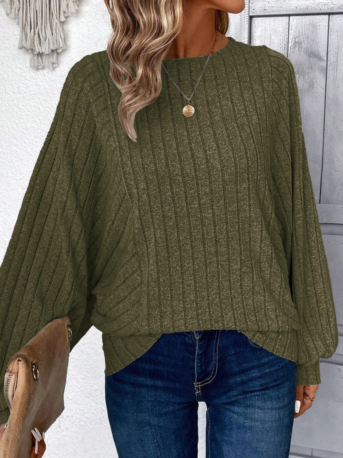 Plus Size Round Neck Batwing Sleeve T-Shirt - Deb Shops