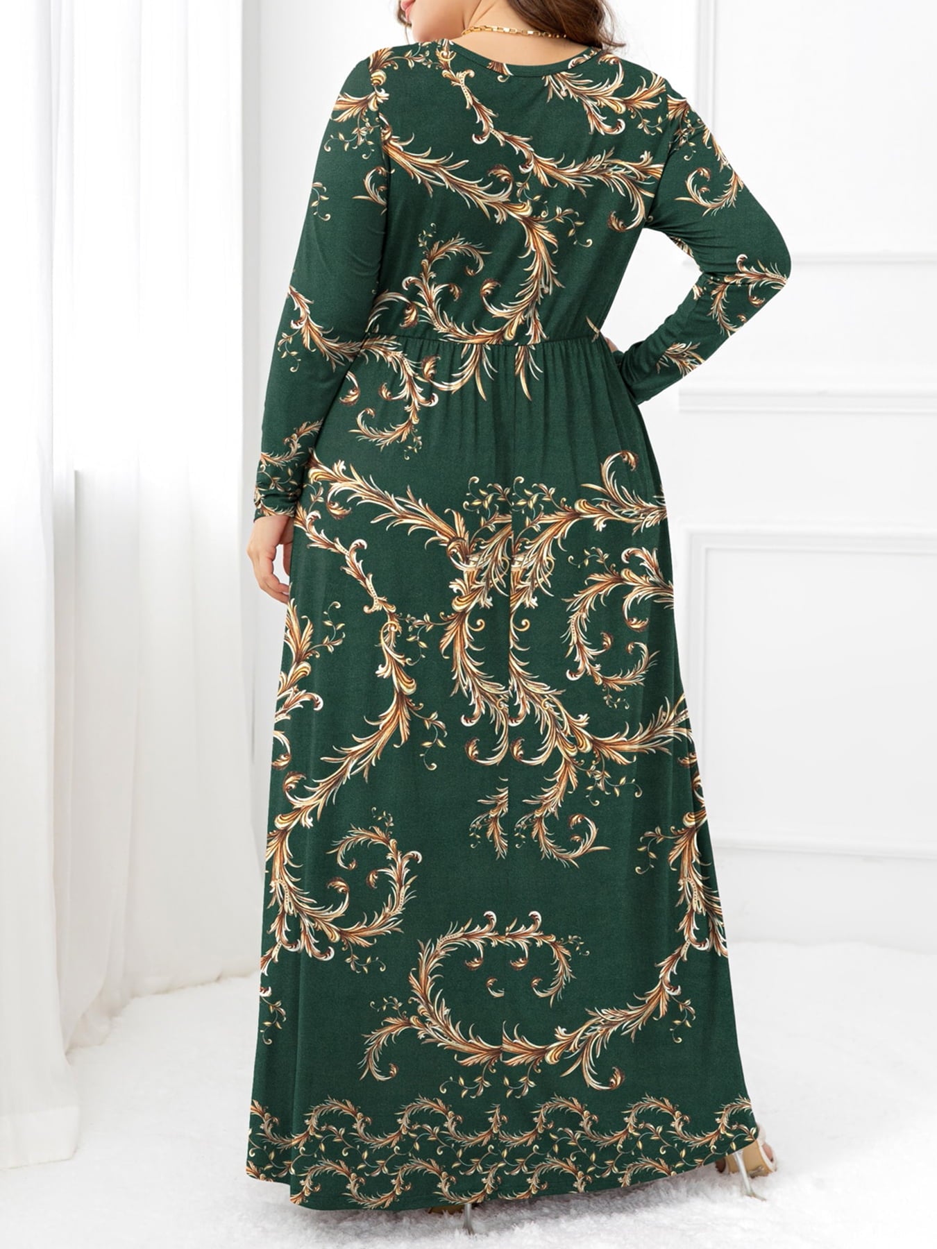 Plus Size Round Neck Maxi Dress with Pockets - Deb Shops
