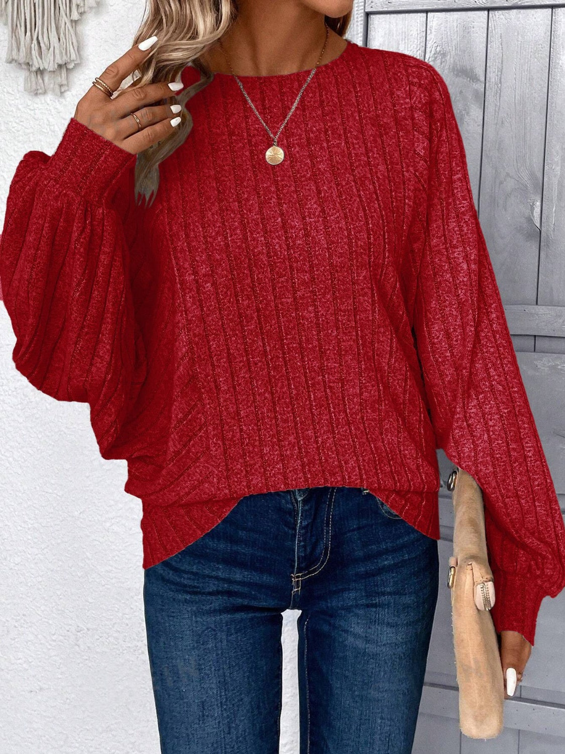 Plus Size Round Neck Batwing Sleeve T-Shirt - Deb Shops