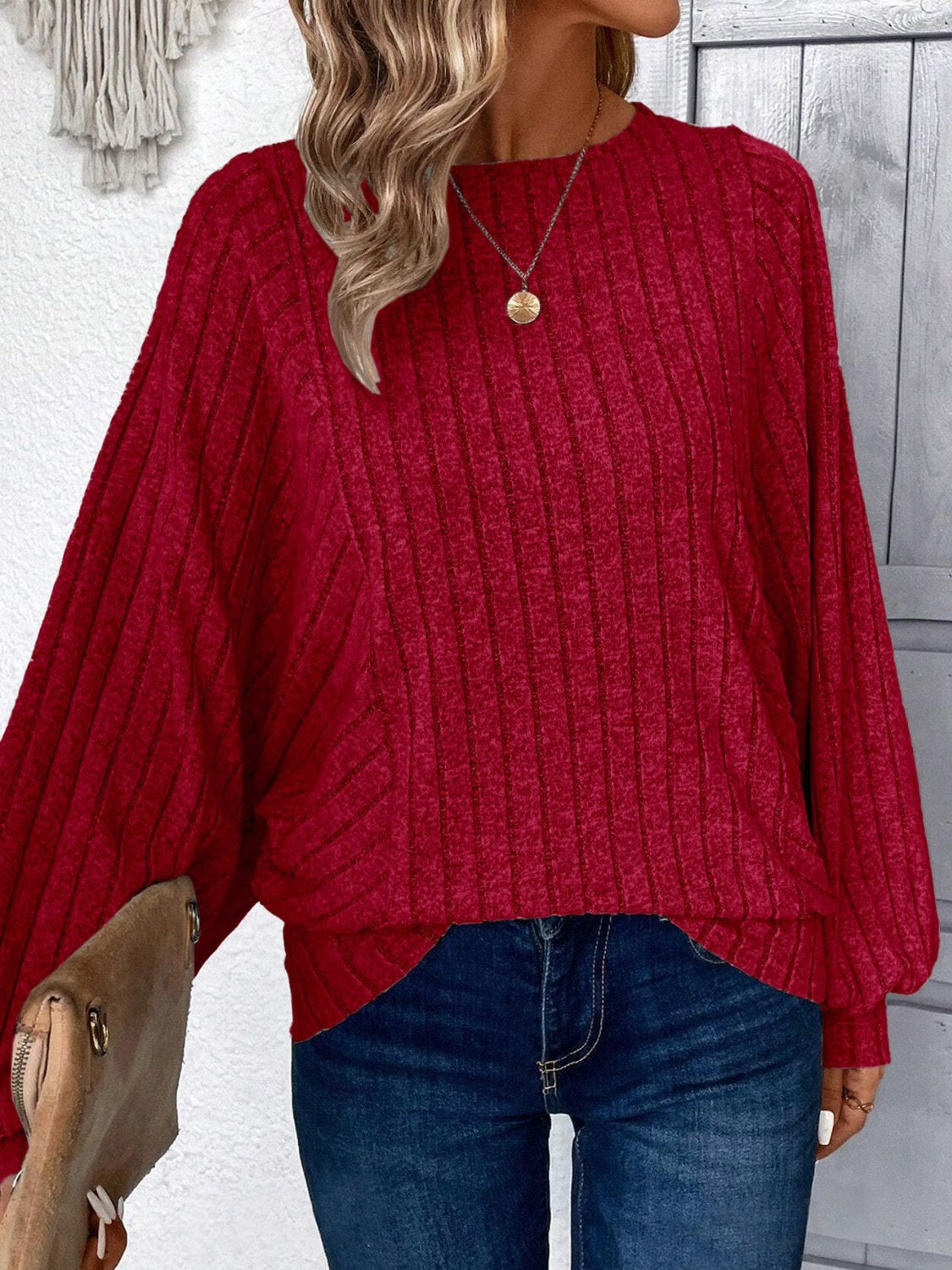 Plus Size Round Neck Batwing Sleeve T-Shirt - Deb Shops