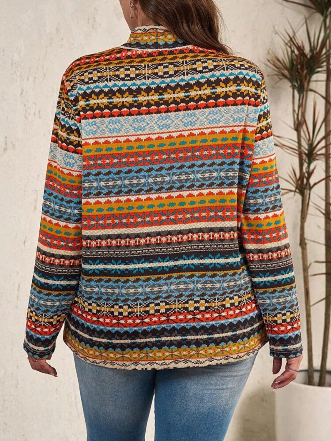 Plus Size Drawstring Printed Mock Neck Long Sleeve Top - Deb Shops