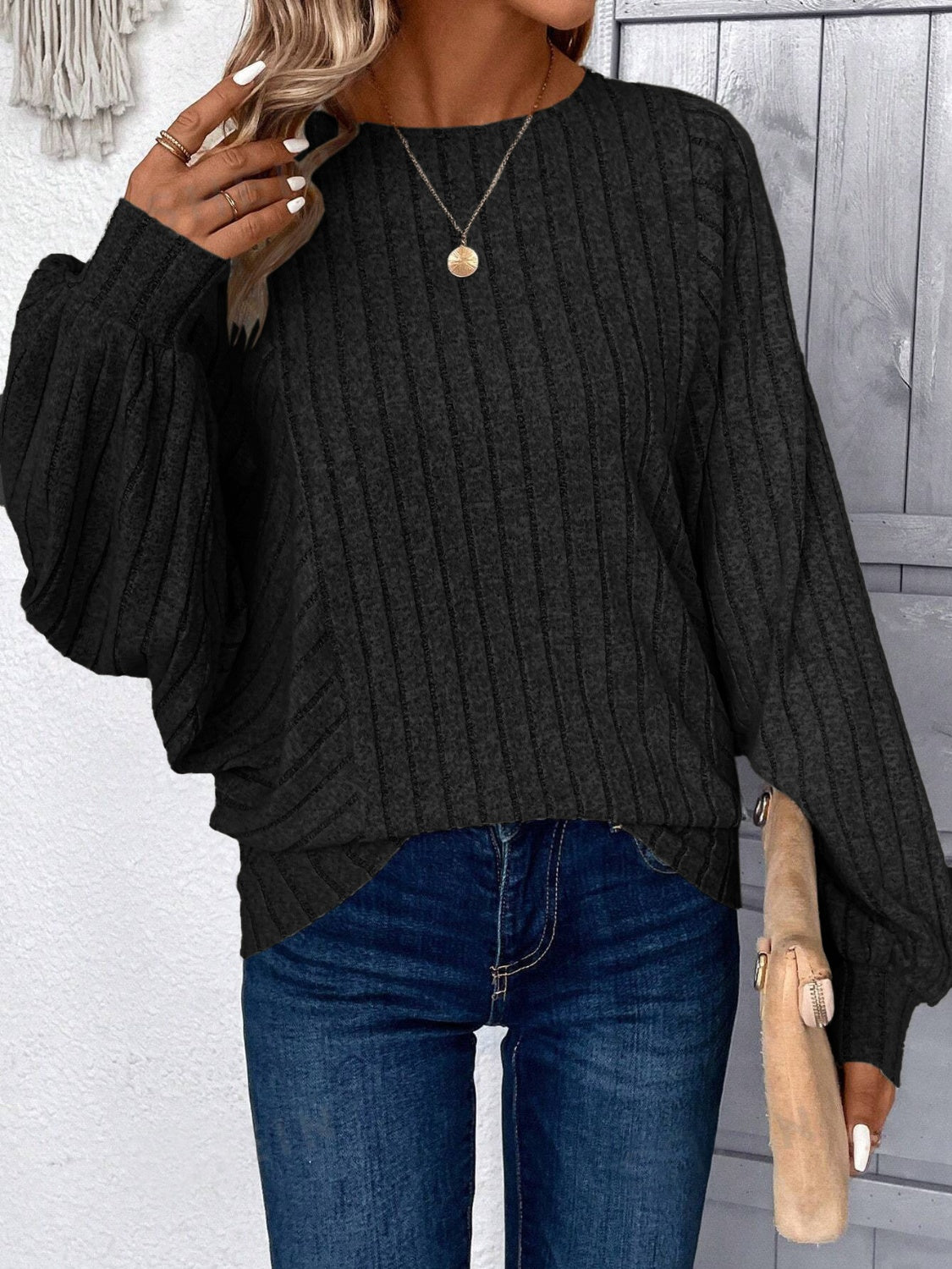 Plus Size Round Neck Batwing Sleeve T-Shirt - Deb Shops