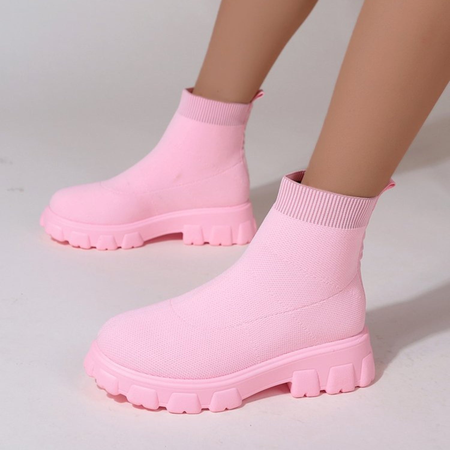 Mesh Round Toe Platform Boots - Deb Shops