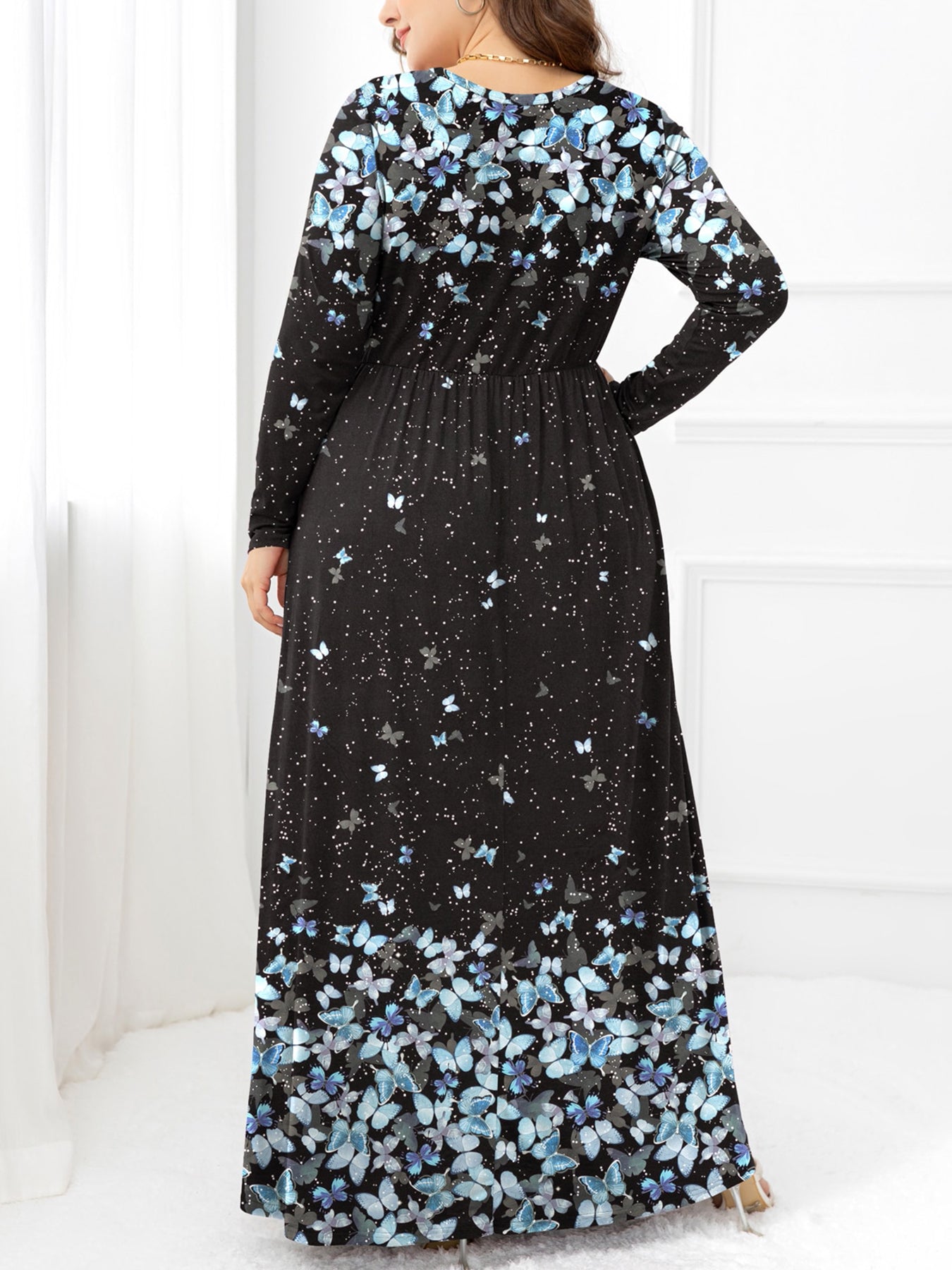 Plus Size Round Neck Maxi Dress with Pockets - Deb Shops