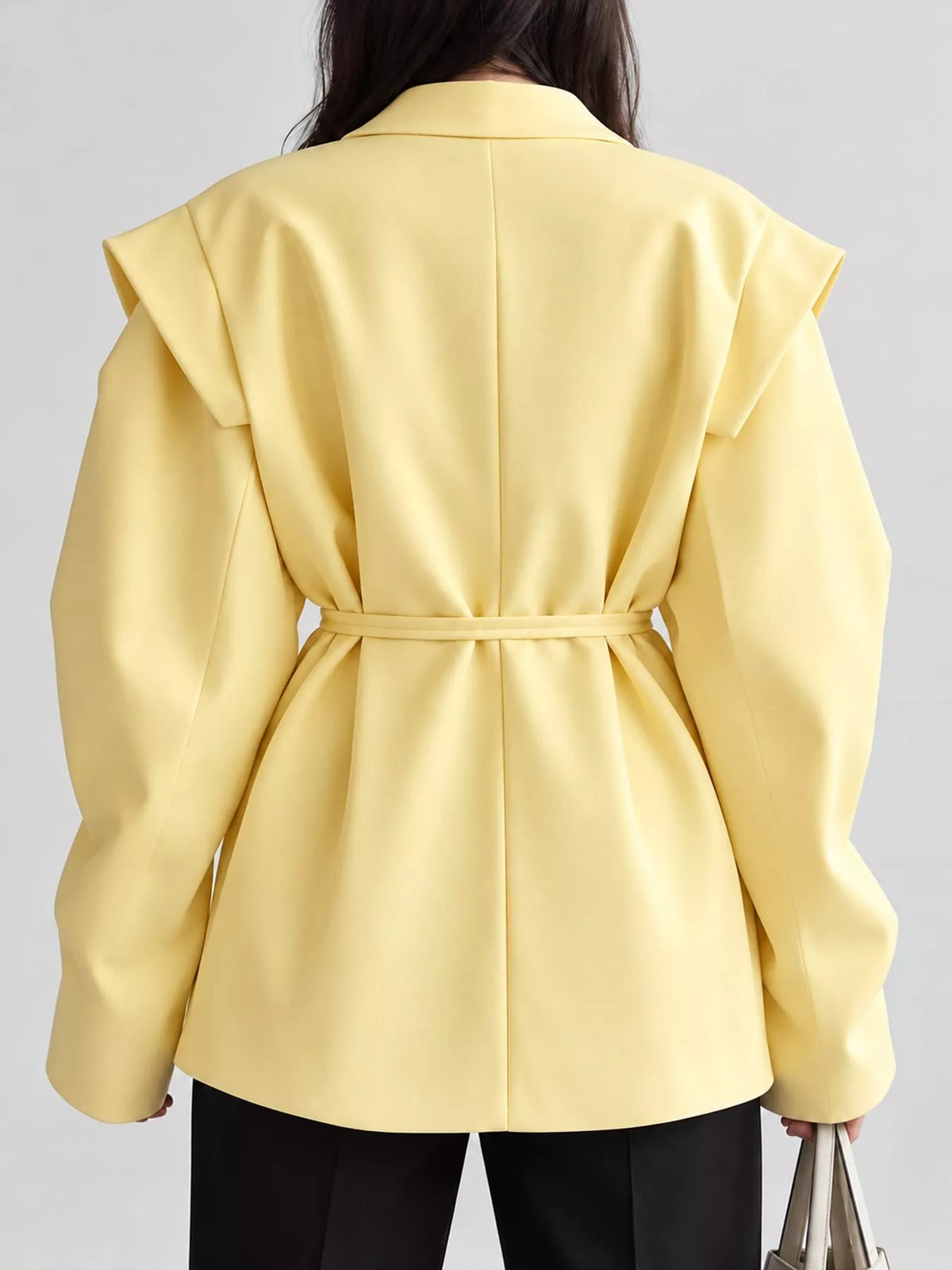 Belted Lapel Collar Long Sleeve Blazer