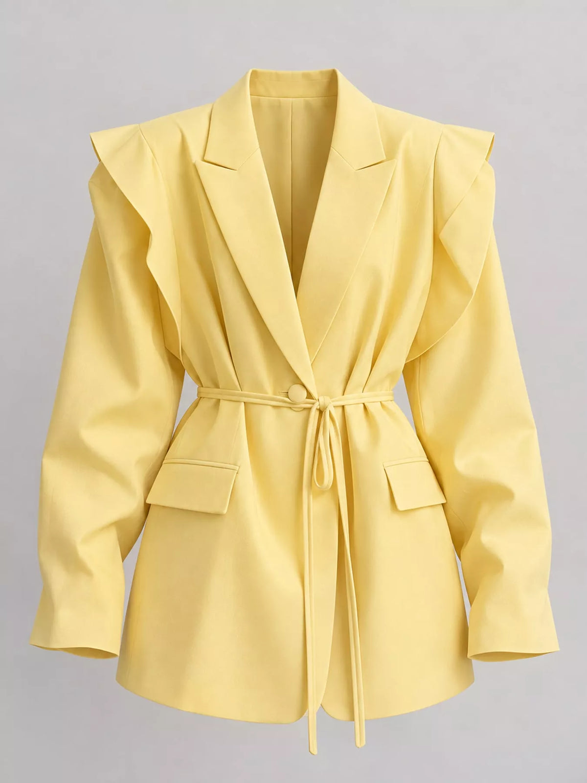Belted Lapel Collar Long Sleeve Blazer